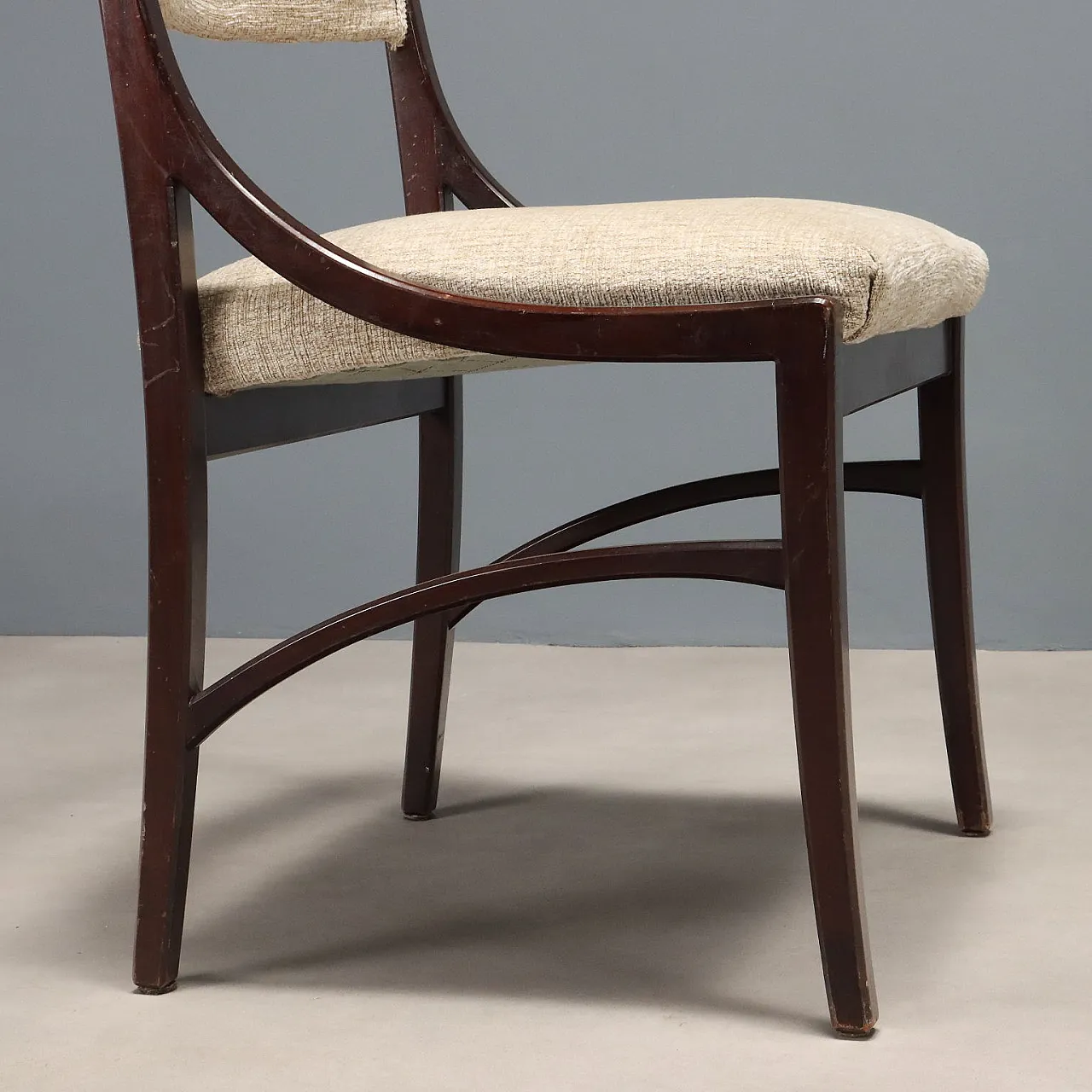 6 Sedie da pranzo in legno di faggio tinto e tessuto, '900 7