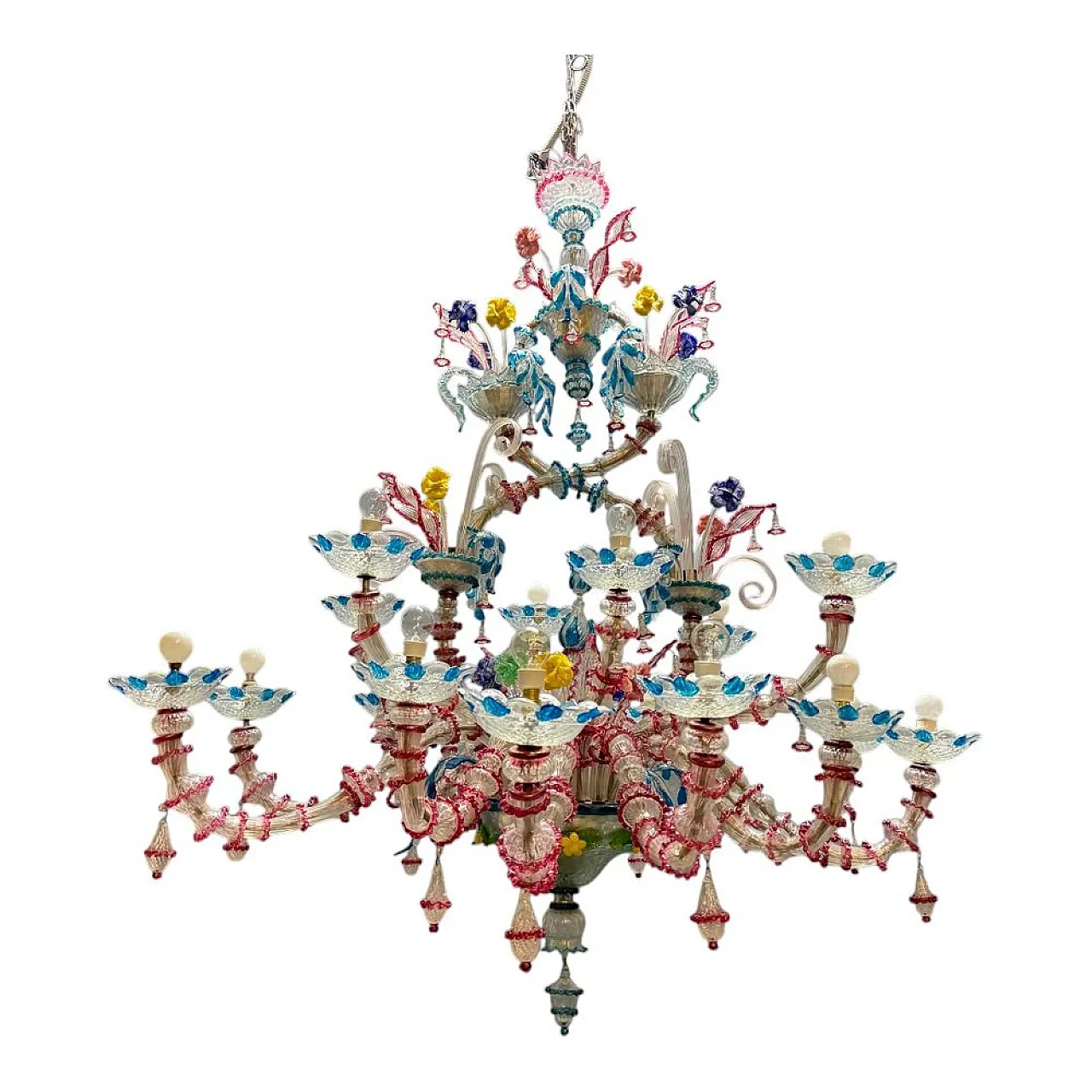 Lampadario Rezzonico grande in vetro di Murano, Venezia, anni '50 1