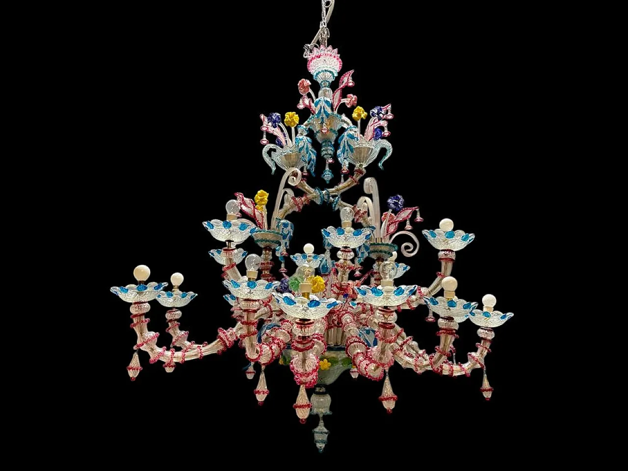 Lampadario Rezzonico grande in vetro di Murano, Venezia, anni '50 3