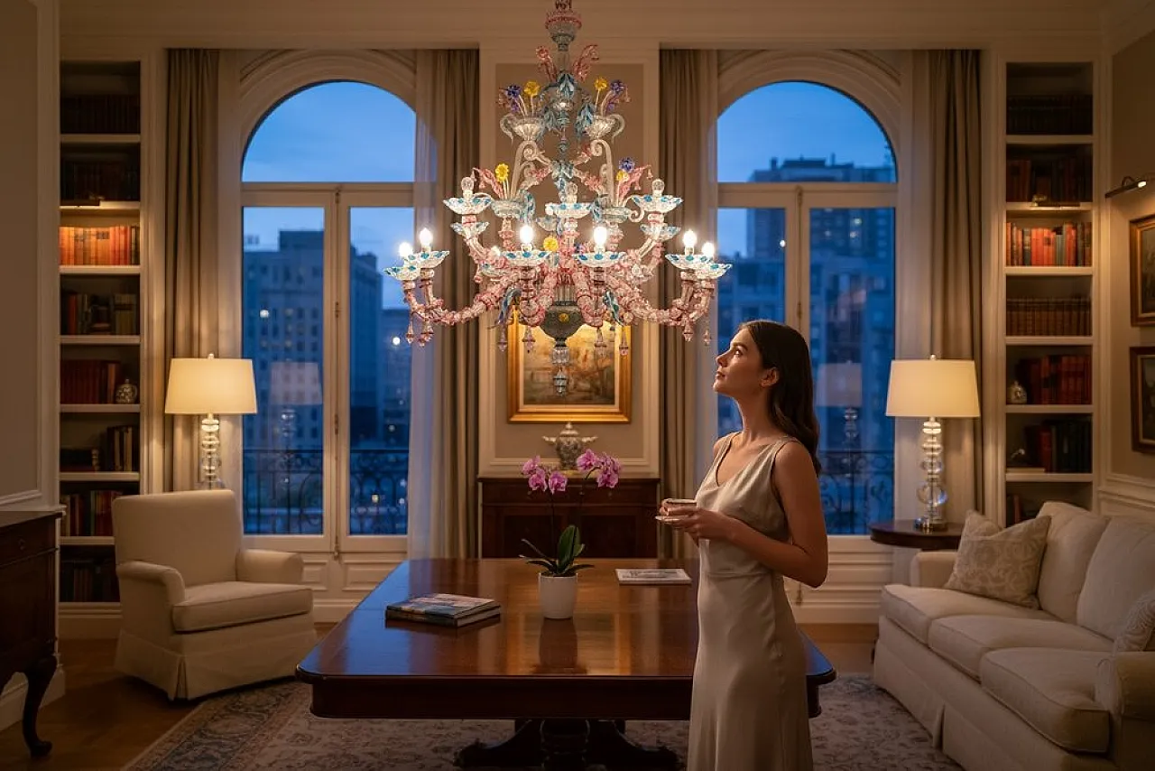 Lampadario Rezzonico grande in vetro di Murano, Venezia, anni '50 4