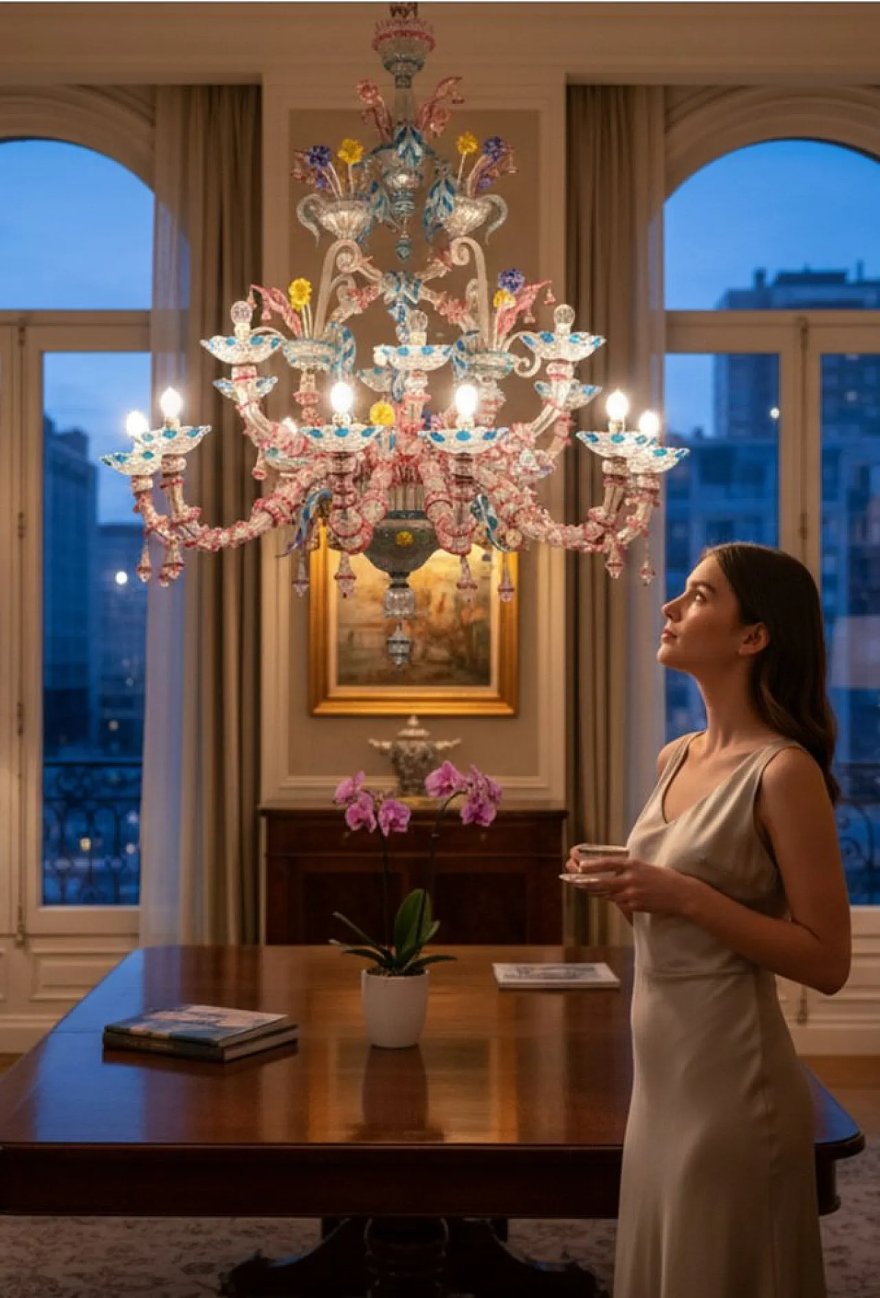 Lampadario Rezzonico grande in vetro di Murano, Venezia, anni '50 6