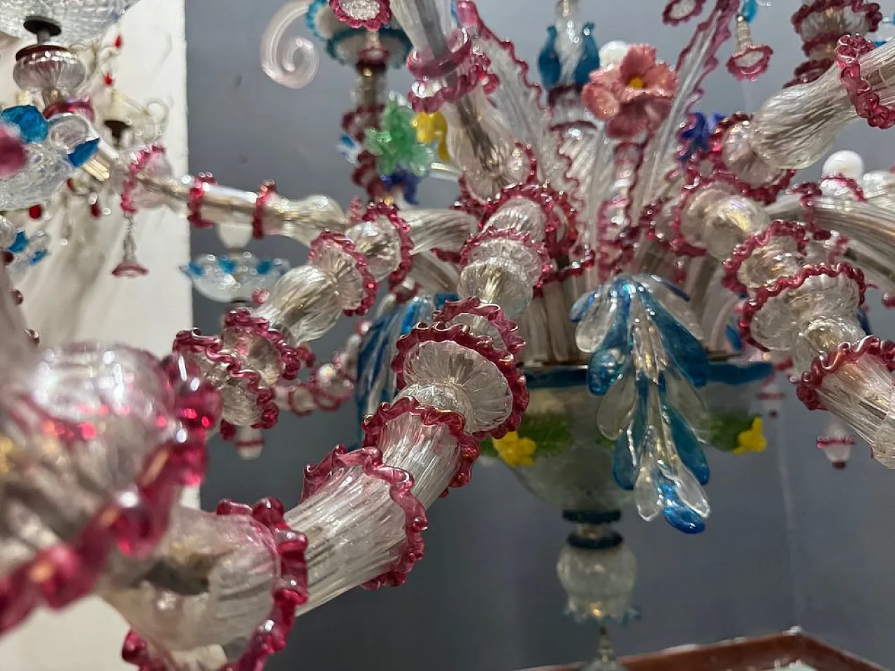 Lampadario Rezzonico grande in vetro di Murano, Venezia, anni '50 7