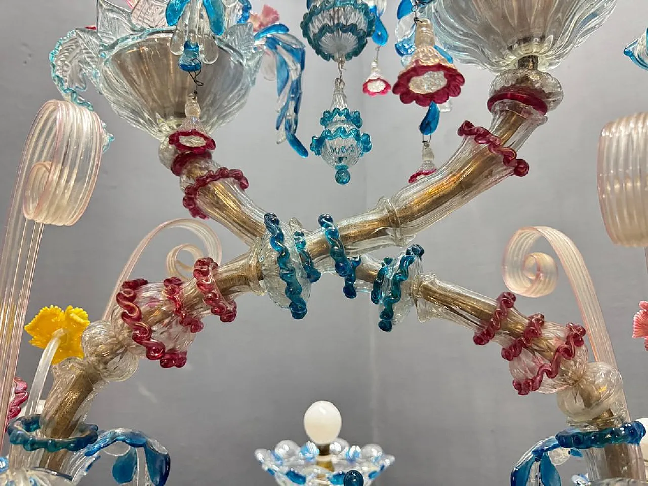 Lampadario Rezzonico grande in vetro di Murano, Venezia, anni '50 9