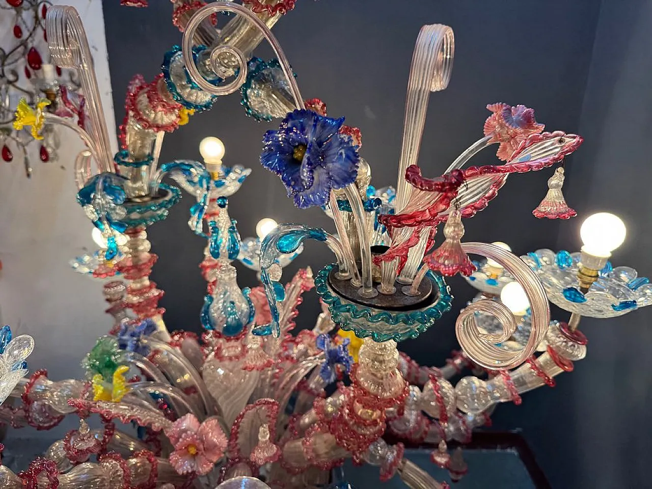 Lampadario Rezzonico grande in vetro di Murano, Venezia, anni '50 10