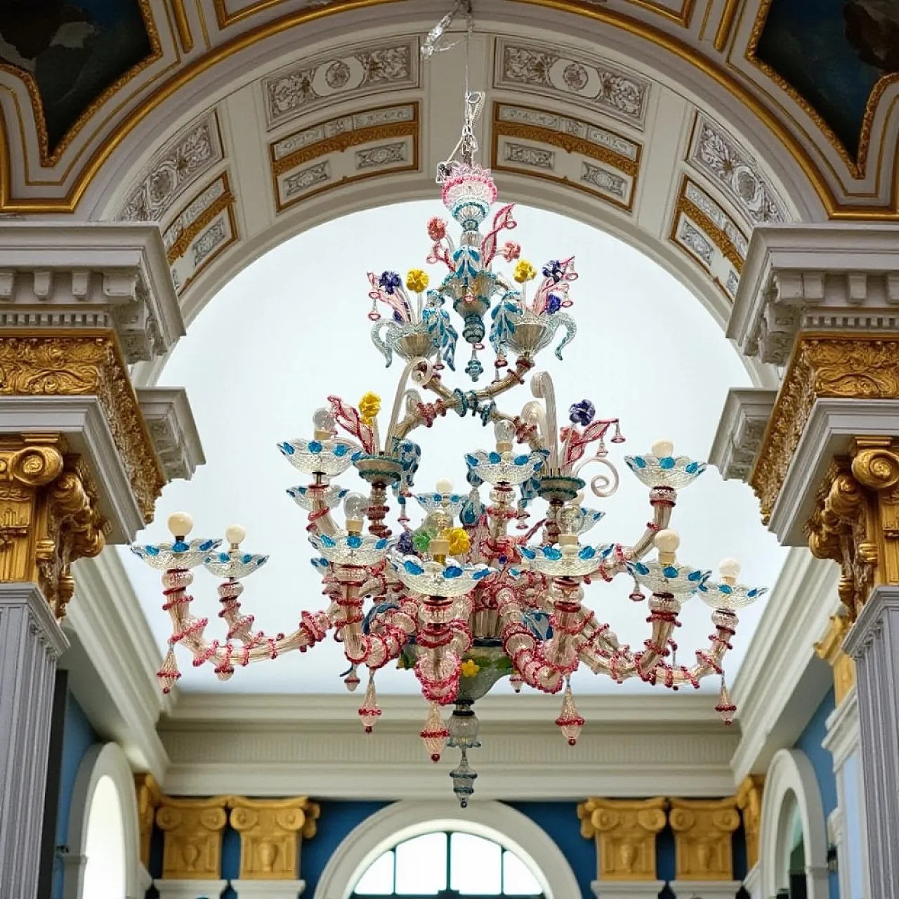 Lampadario Rezzonico grande in vetro di Murano, Venezia, anni '50 13