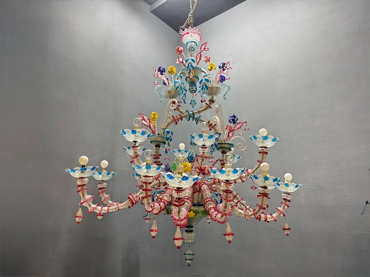 Lampadario Rezzonico grande in vetro di Murano, Venezia, anni '50 17