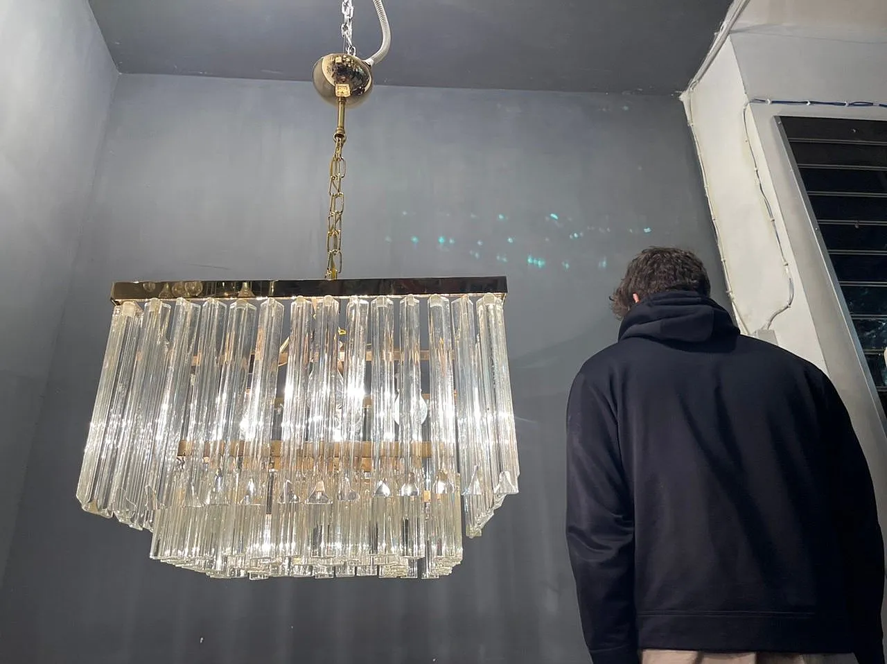 Lampadario grande Triedri in vetro di Murano 7