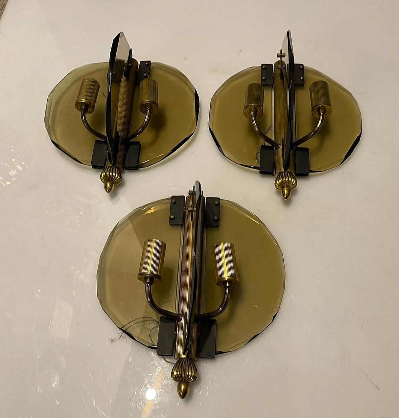 3 Italian smoked glass wall lamps,  70s 3