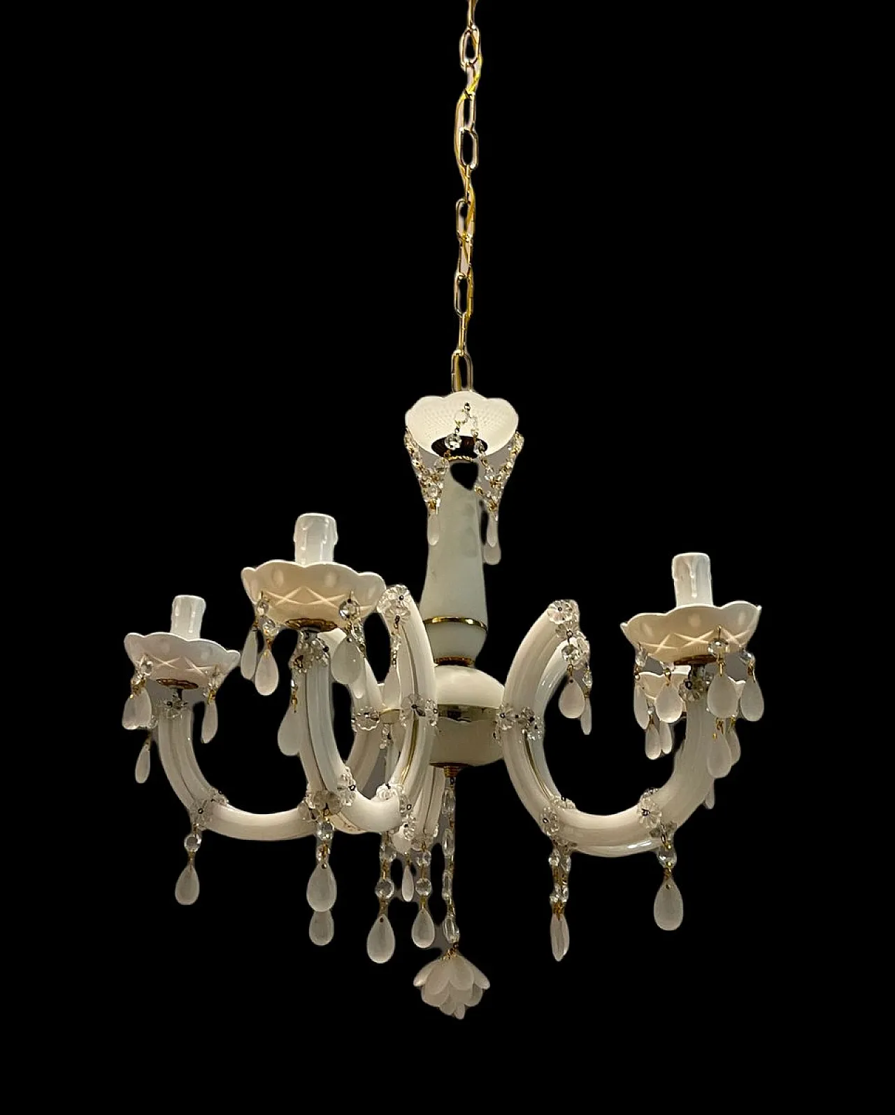White opaline glass chandelier, Italy 4