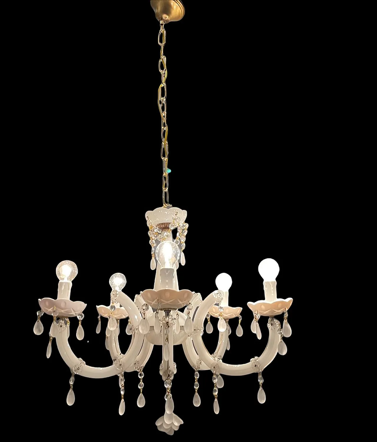 White opaline glass chandelier, Italy 8