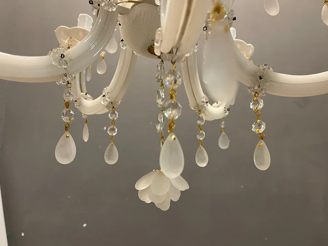 White opaline glass chandelier, Italy 10