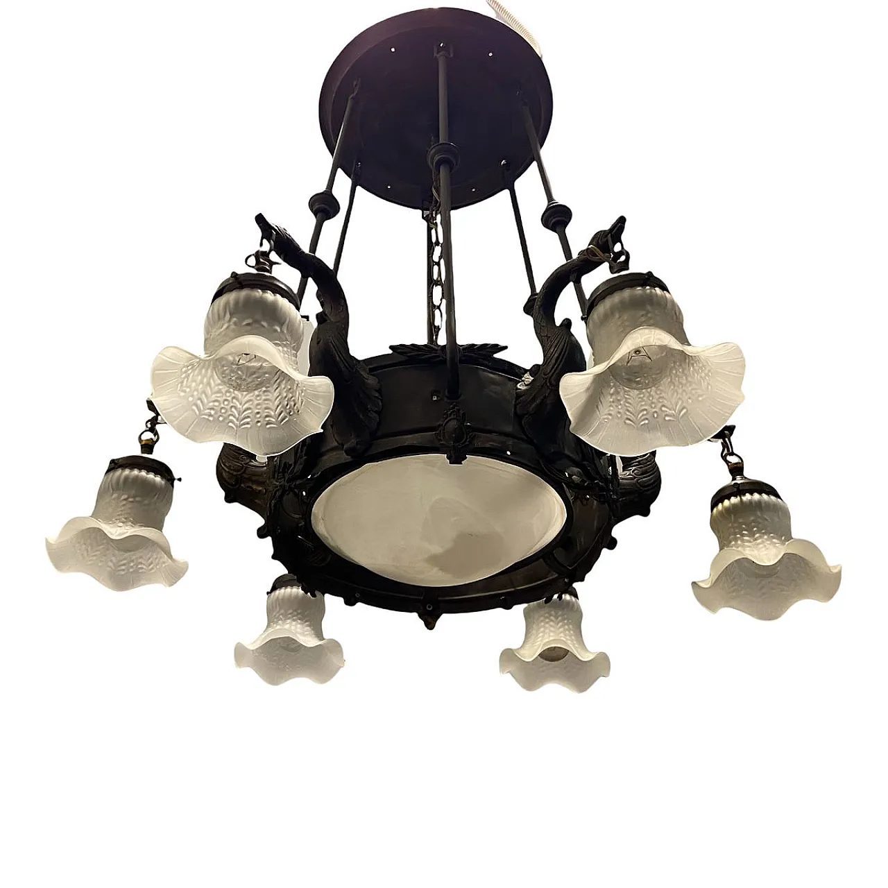 Antique Liberty bronze chandelier, Italy, 1940s 1