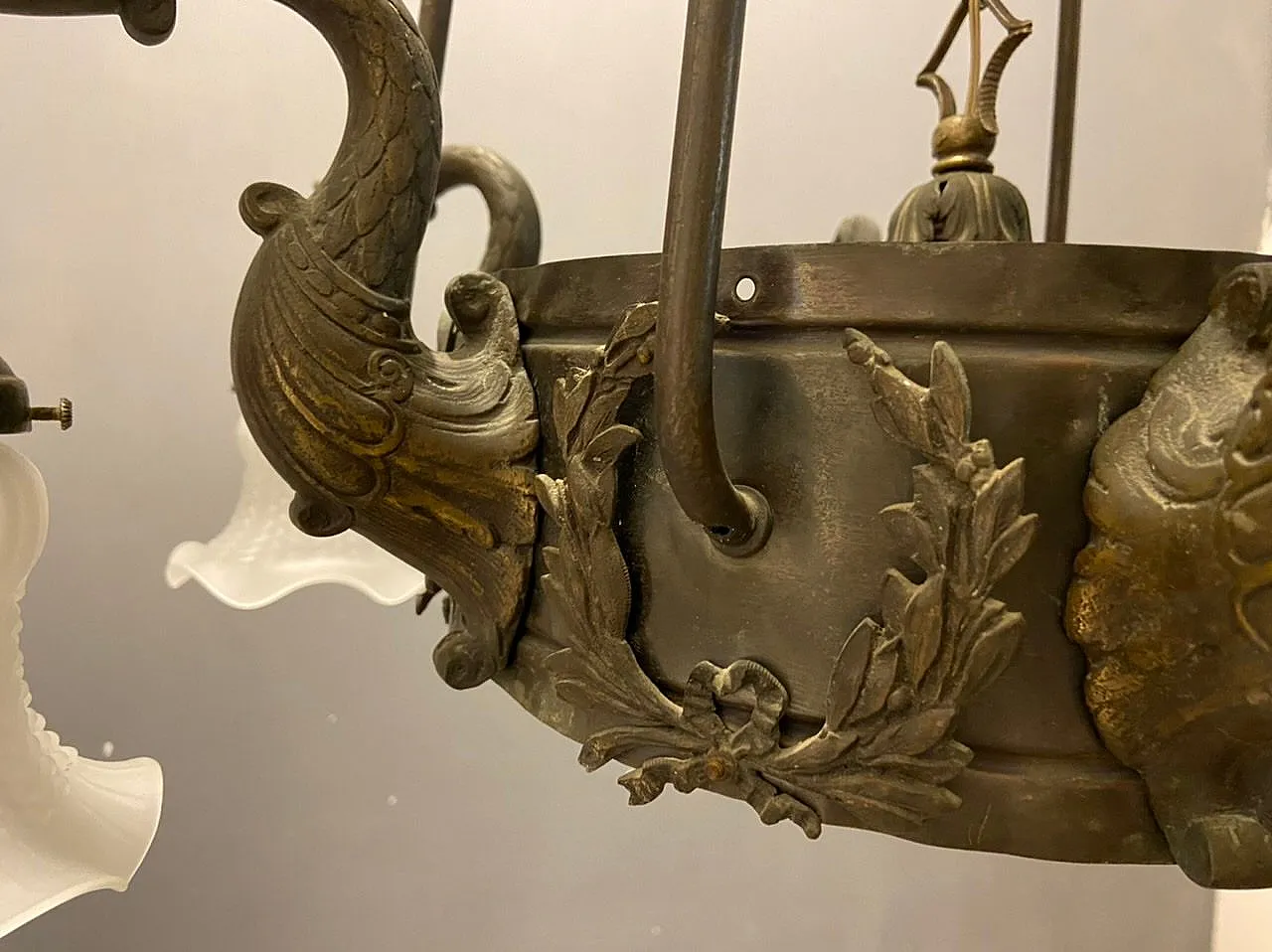 Antique Liberty bronze chandelier, Italy, 1940s 10