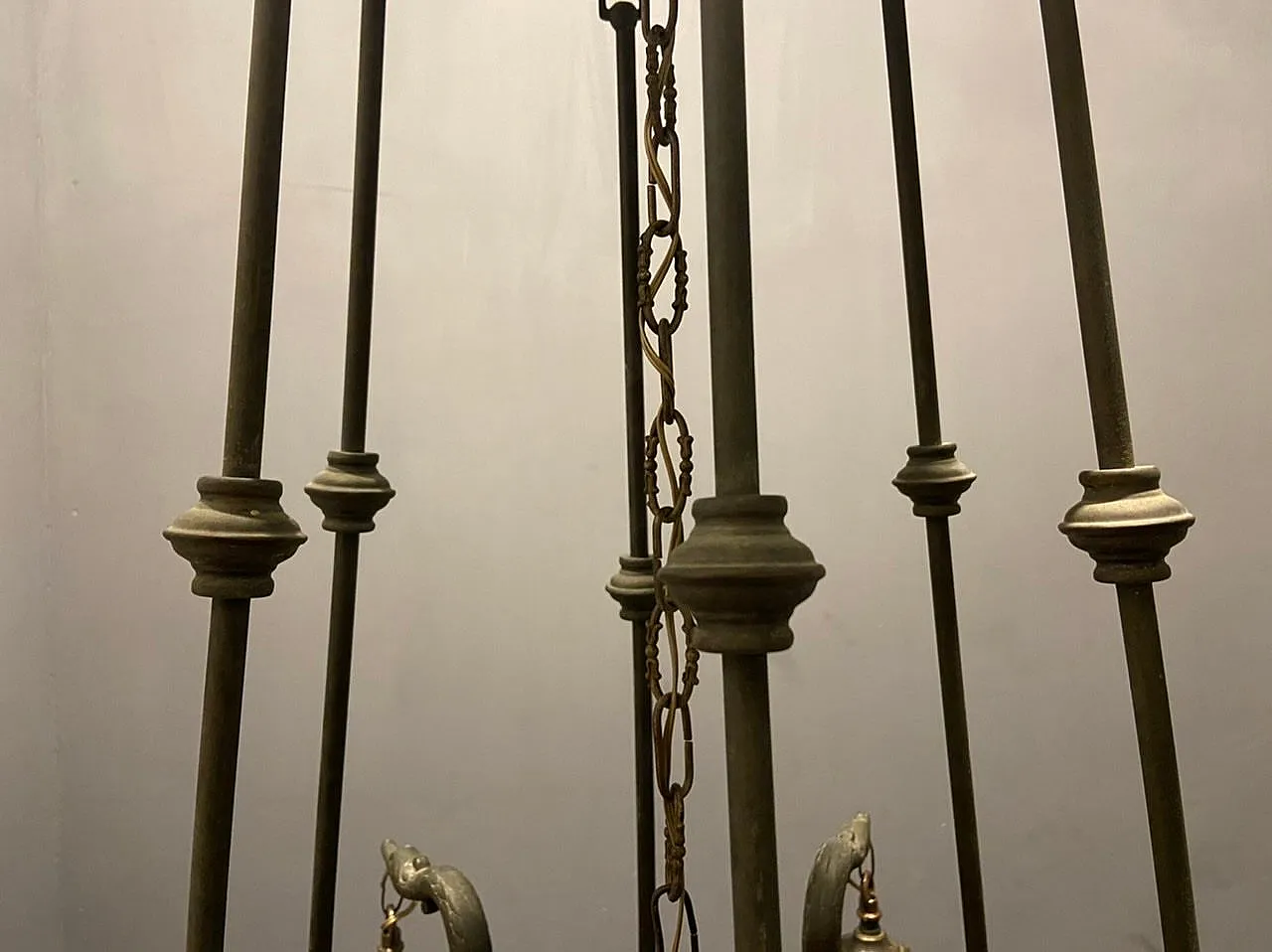 Antique Liberty bronze chandelier, Italy, 1940s 11