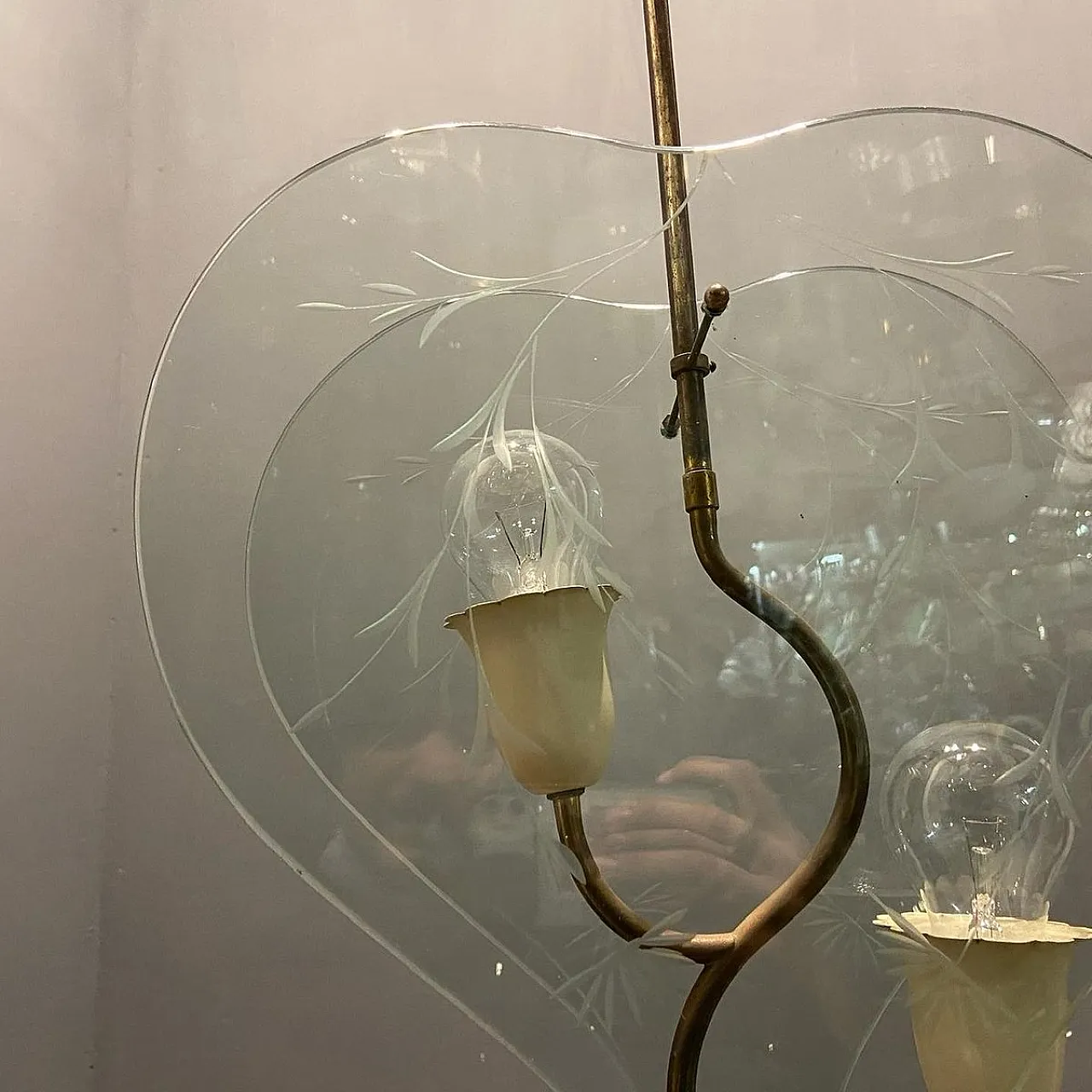 Lampada a sospensione in vetro inciso di Pietro Chiesa 5