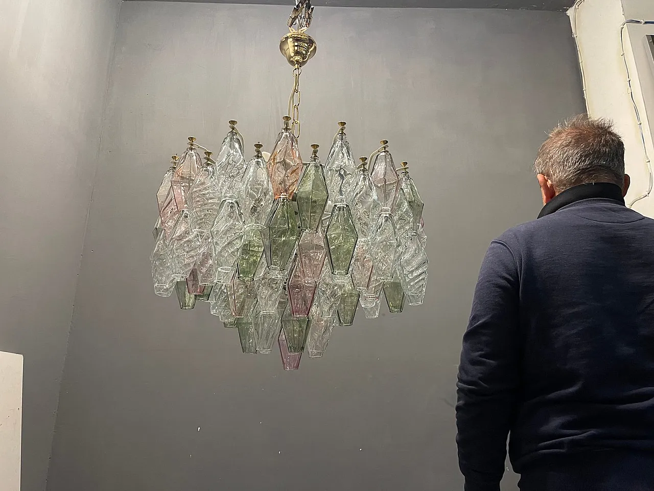 Poligoni style chandelier in Murano glass, Italy, 1980s 3