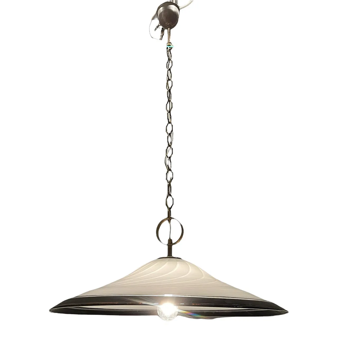 Lampada a sospensione bianca e nera in vetro di Murano 1