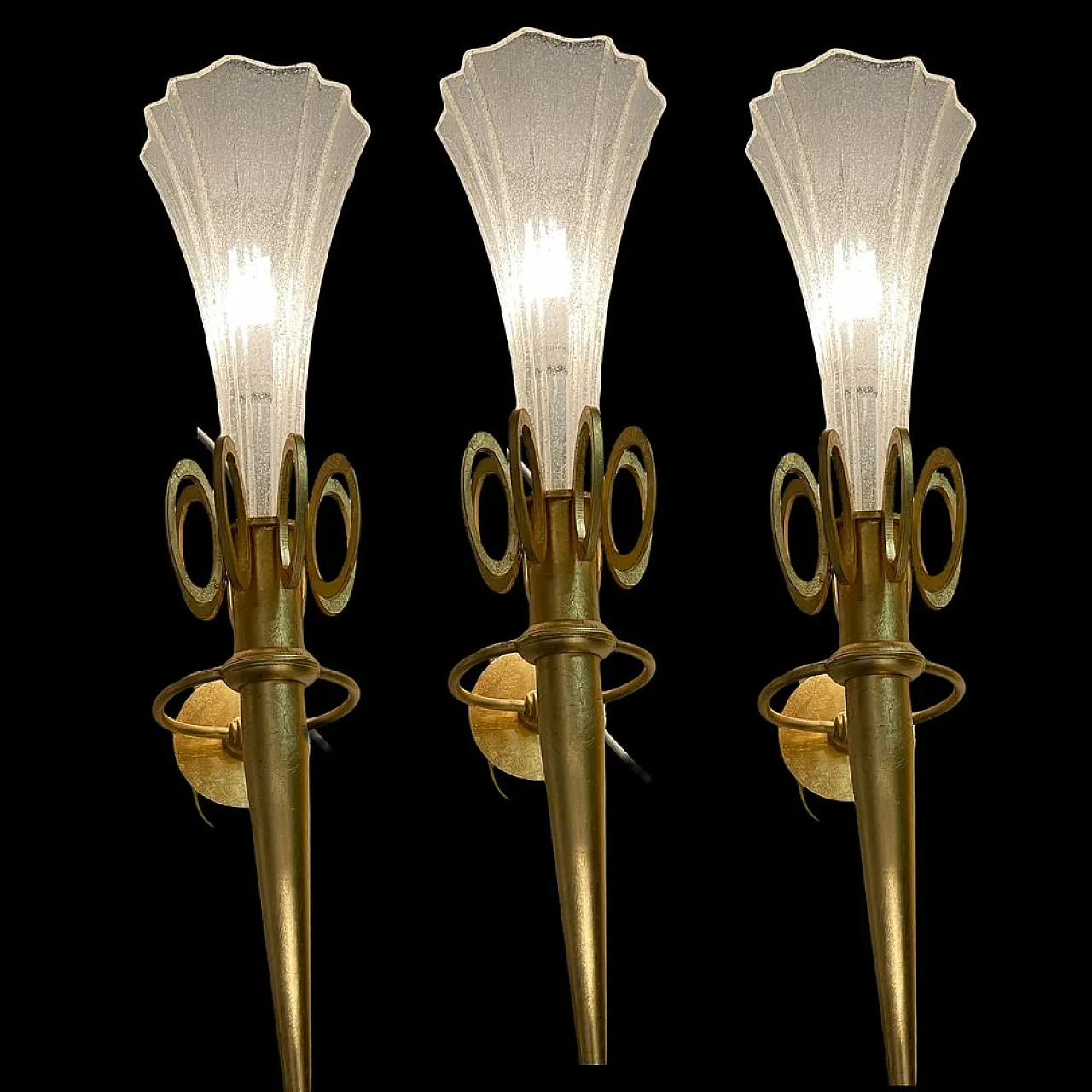 3 golden Murano glass sconces, 90s 1