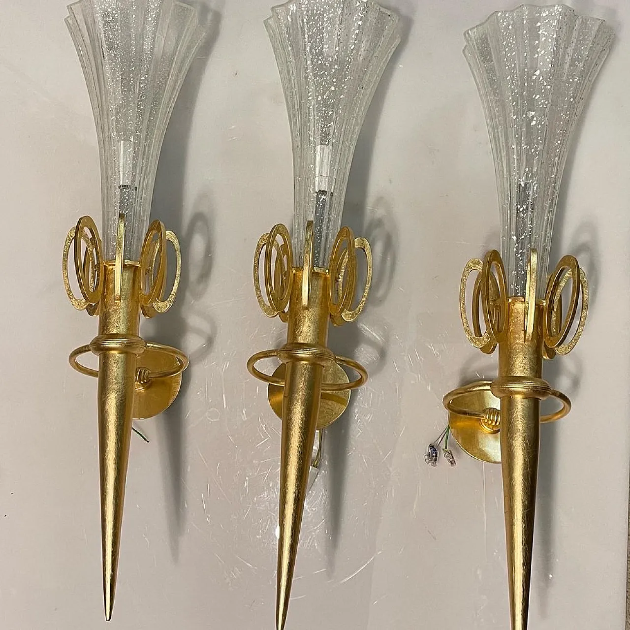 3 golden Murano glass sconces, 90s 8