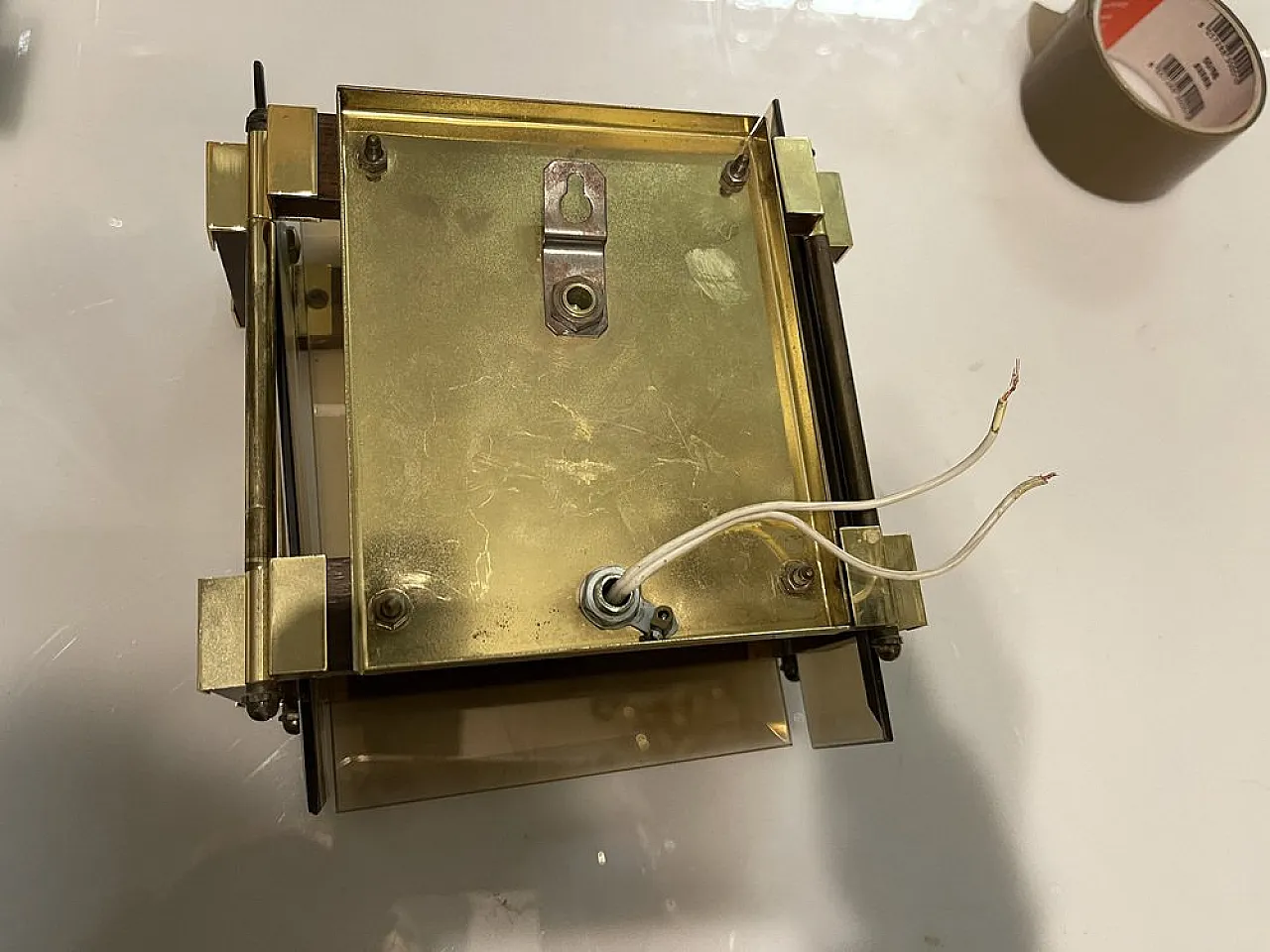 Coppia di appliques in vetro fumé e ottone, anni '70 2