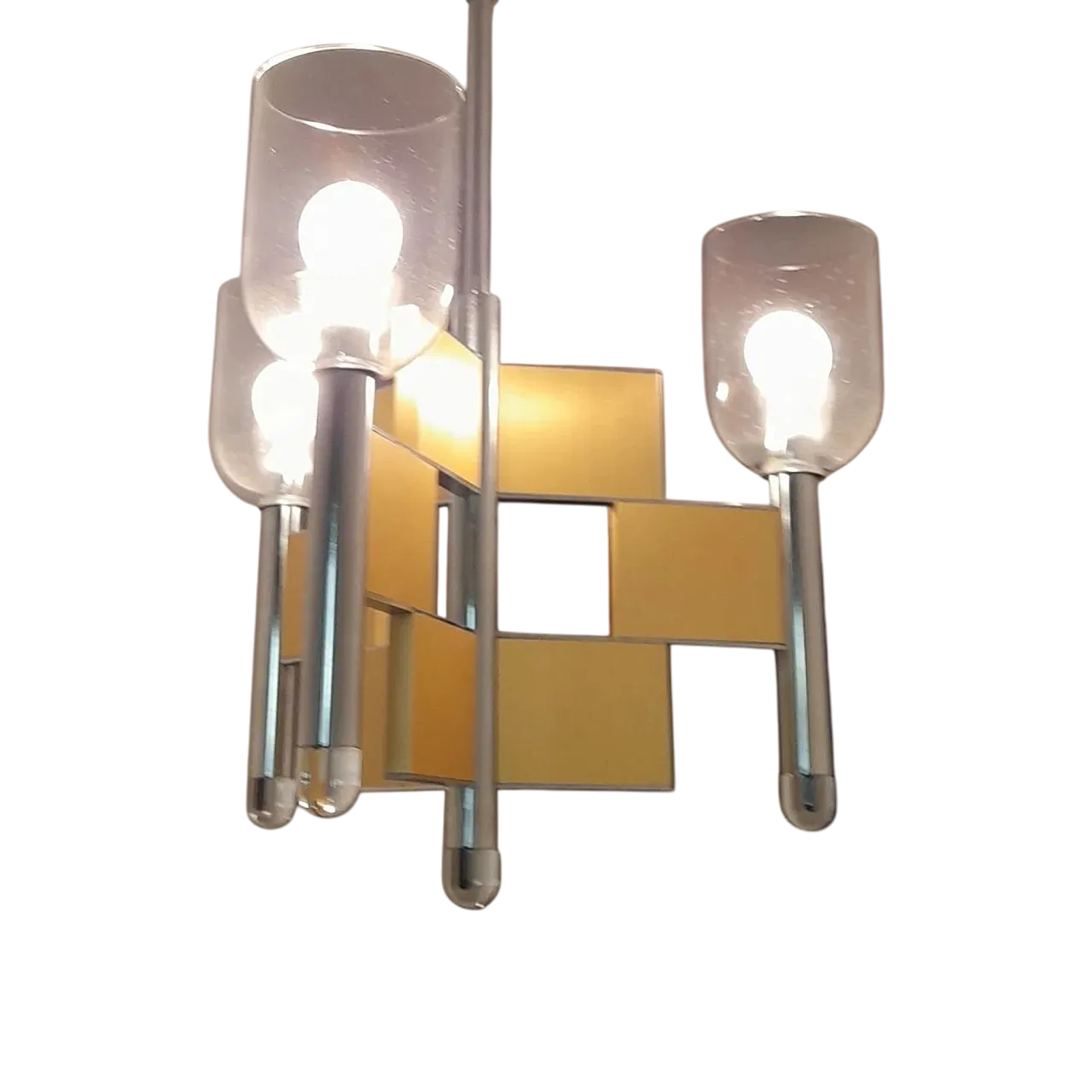 Lampadario di Gaetano Sciolari con ottone e vetro, anni '70 15