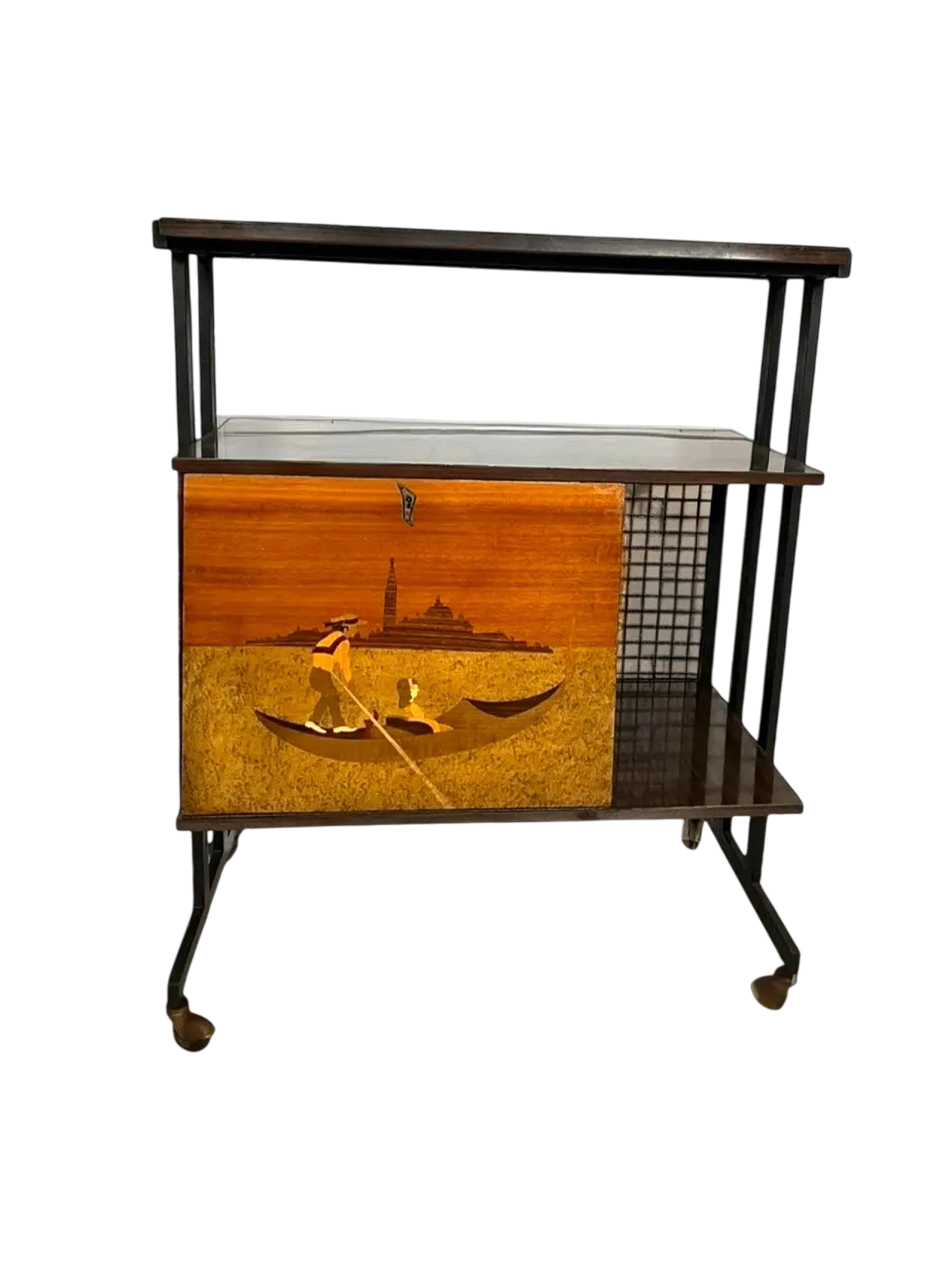 Bar trolley Venice fine wood inlay, 1960s 15
