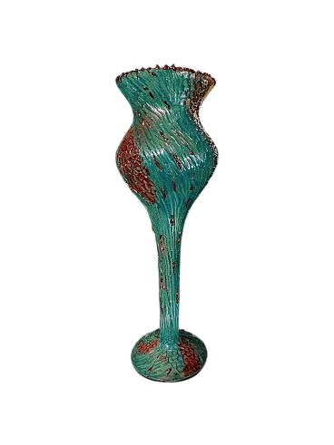 Vaso di Murano con decoro dipinto increspato di Bottega Veneziana, anni '50