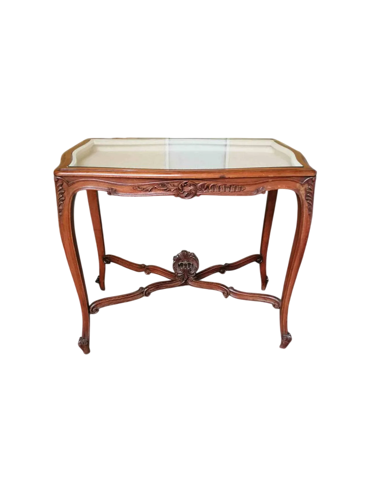 Carved Walnut Console with Glass Display Top, late 19th Century 6