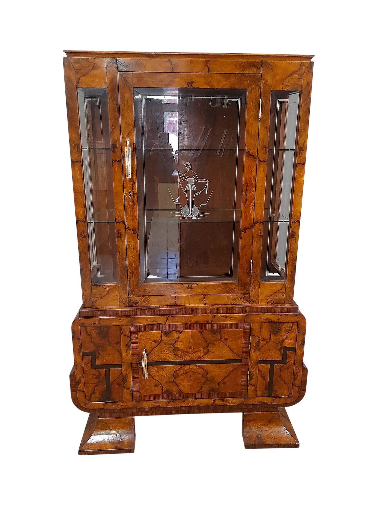 Vetrina Art Deco in noce e radica, anni '40 14