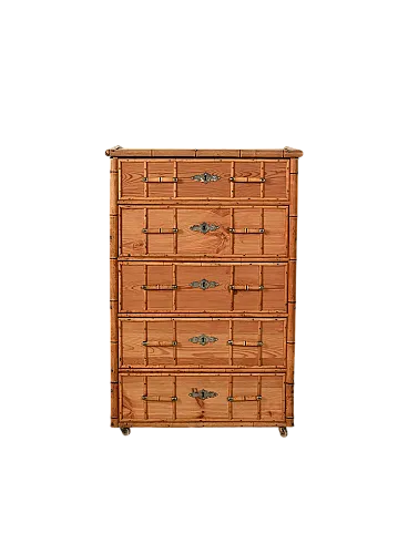Scandinavian colonial style chest of drawers in pine and bamboo