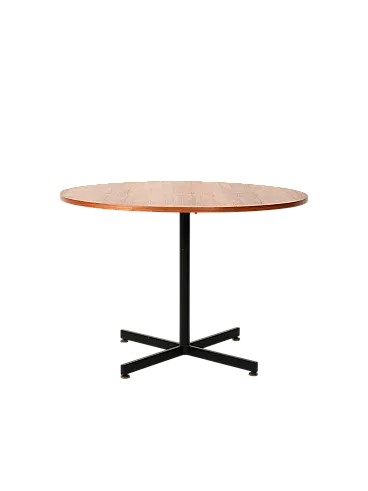 Round Scandinavian teak table with metal base