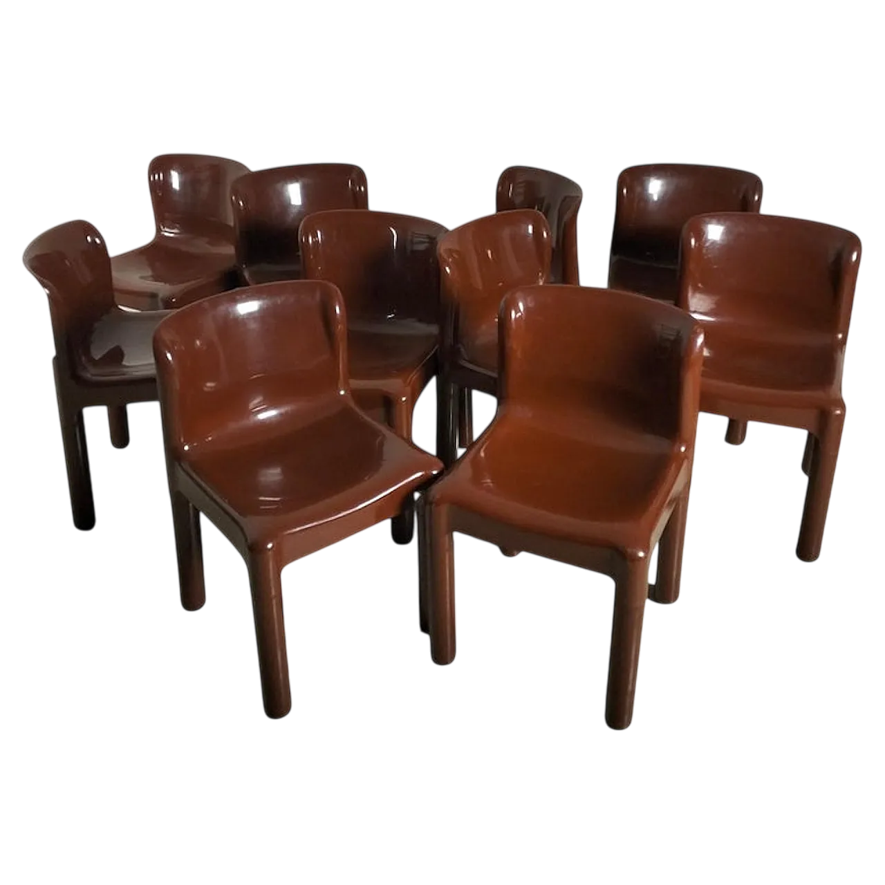 Set of 10 brown chairs 4875 mod. by C.Bartoli for Kartell  70s 14