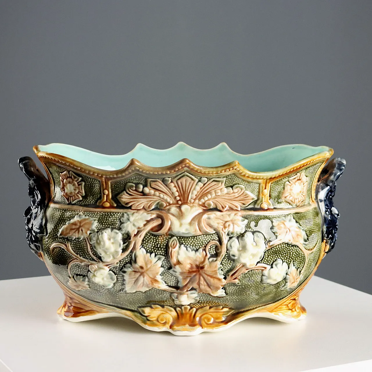 Oval glazed ceramic jardiniere, 20th century 8