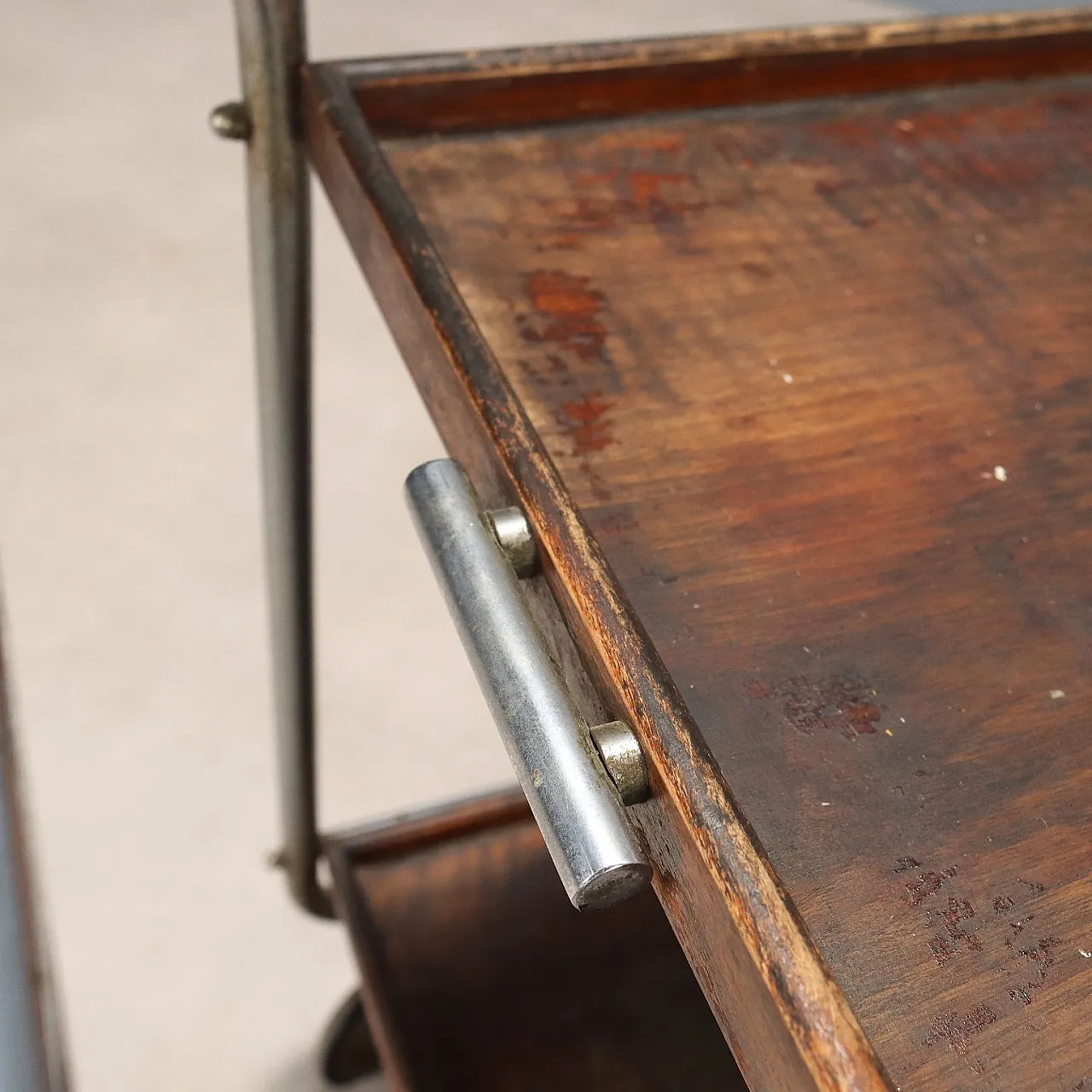 Rationalist style trolley in chrome metal and wood, 20th century 5