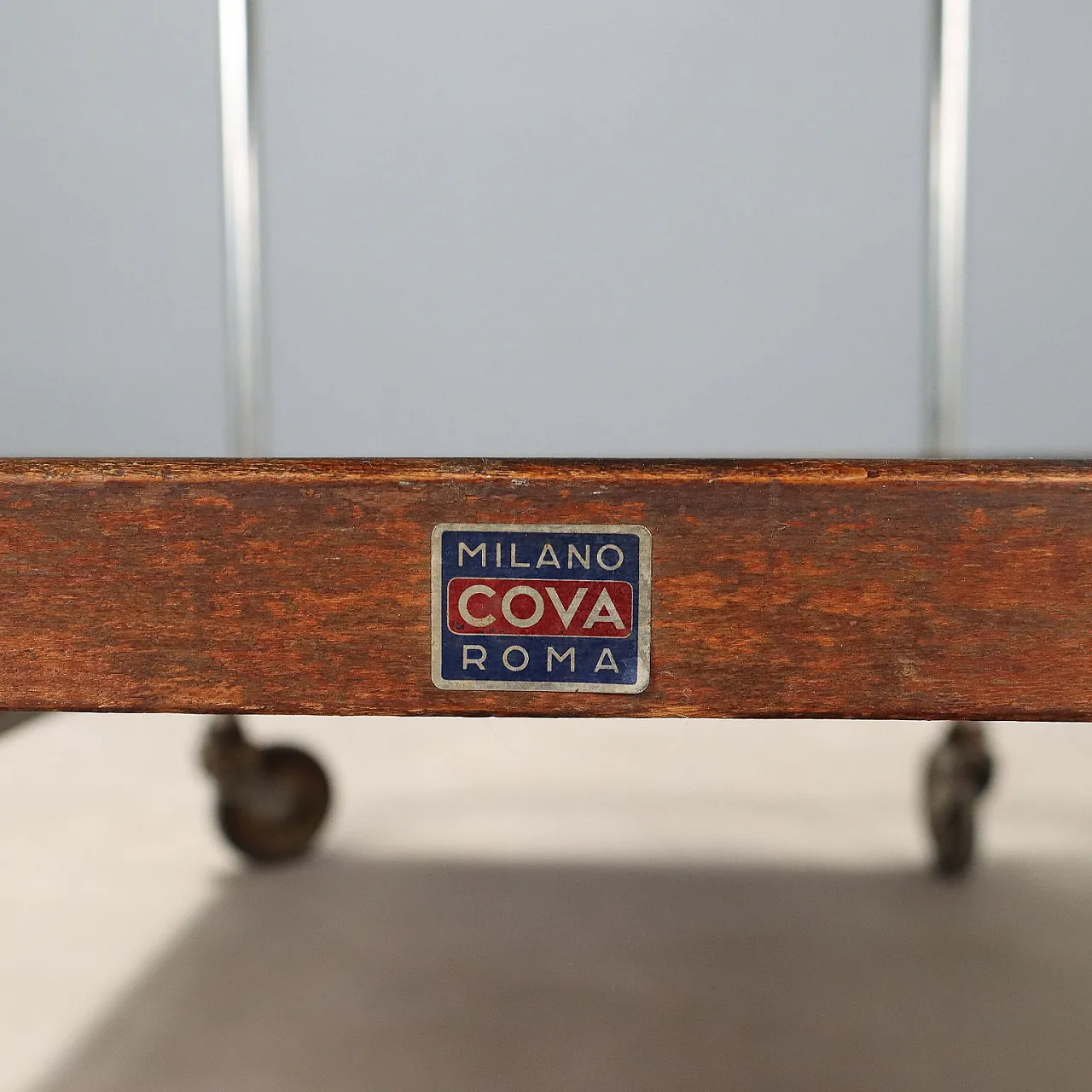 Rationalist style trolley in chrome metal and wood, 20th century 6