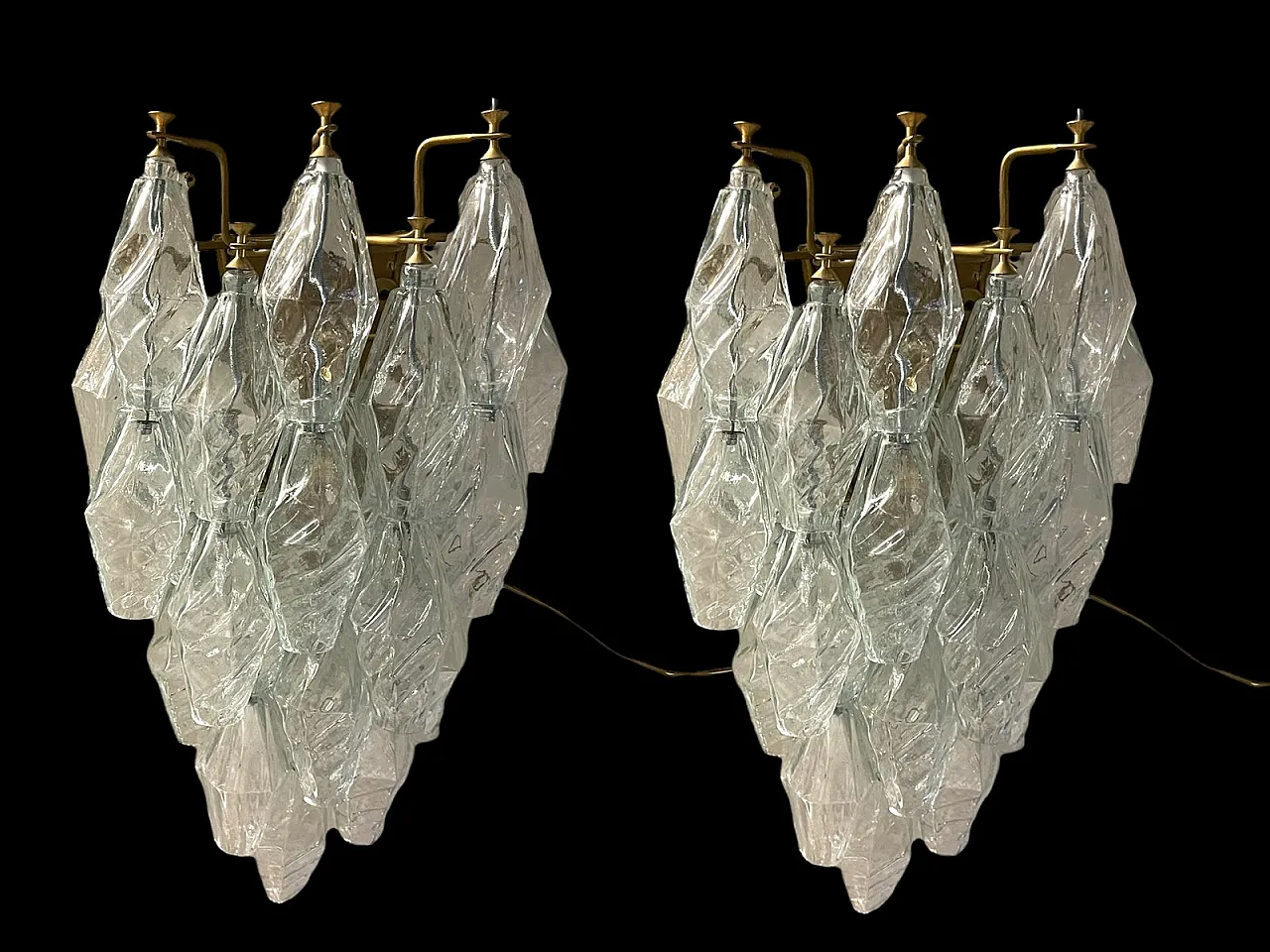 Coppia di applique poligonali in vetro di Murano, anni '90 3