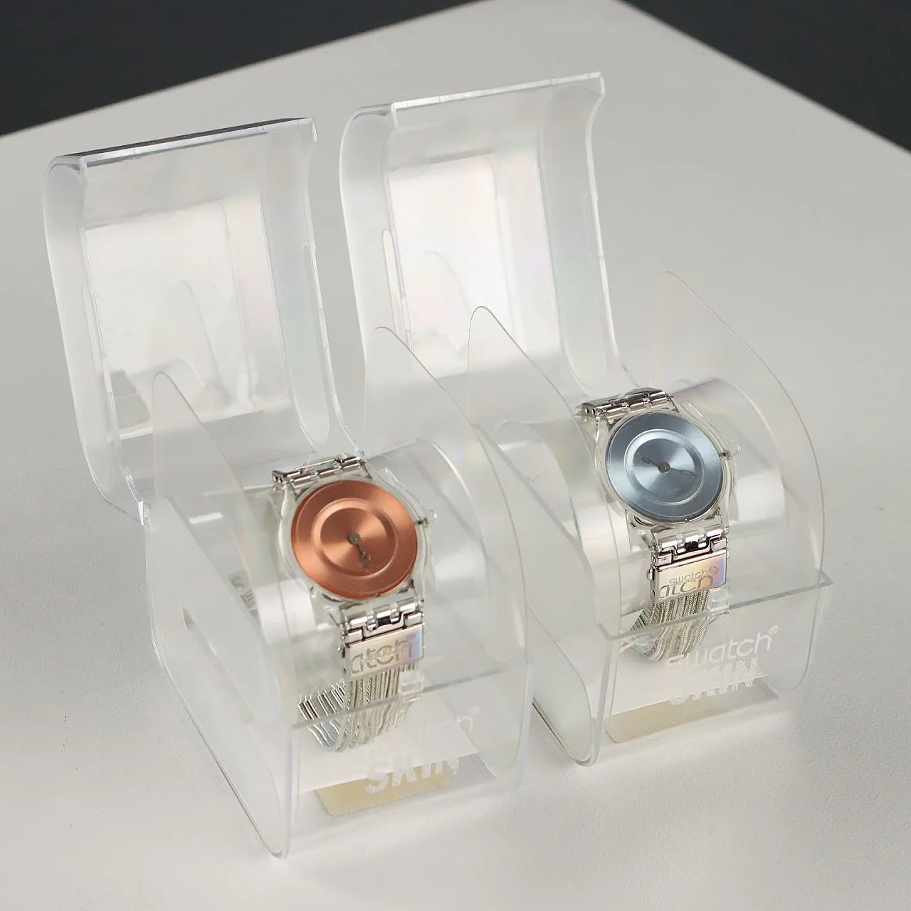 Coppia di orologi Swatch Skin Silver Meshstream, anni 2000 1