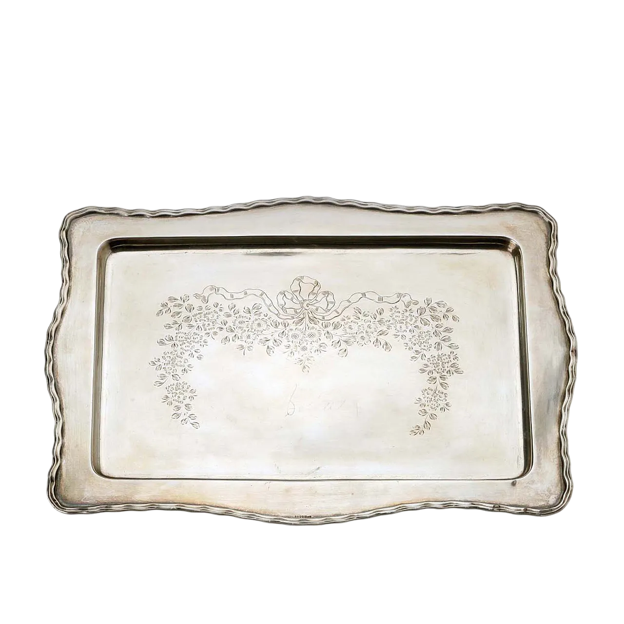 Vassoio rettangolare con bordo ondulato in argento 925, '900 8