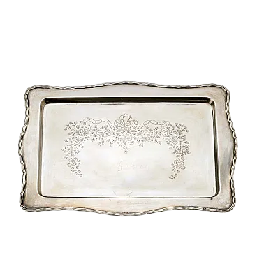 Vassoio rettangolare con bordo ondulato in argento 925, '900