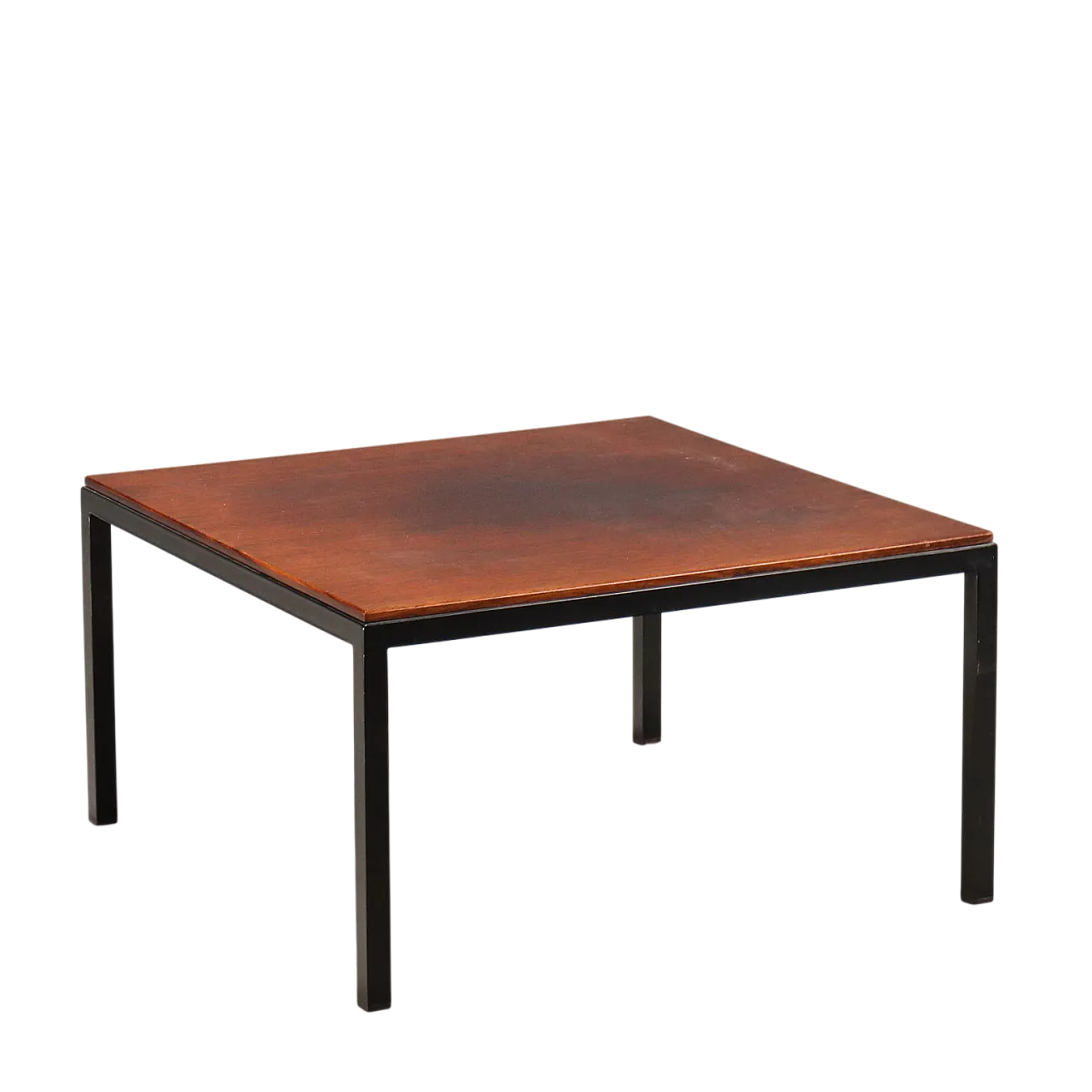 Tavolino con base in metallo smaltato e piano in legno esotico, '900 8