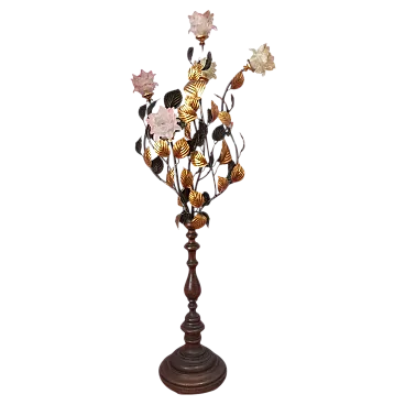 Floor lamp-sculpture with Murano glass roses, 1960s