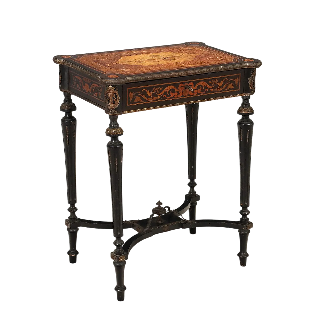 Tavolo da lavoro in legno ebanizzato e bronzo, fine '800 11