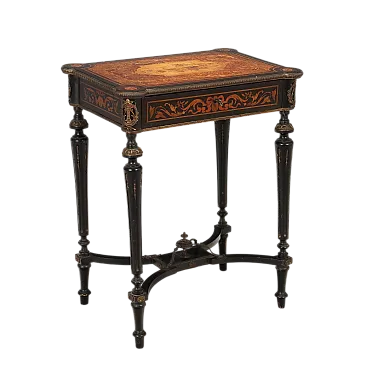 Tavolo da lavoro in legno ebanizzato e bronzo, fine '800