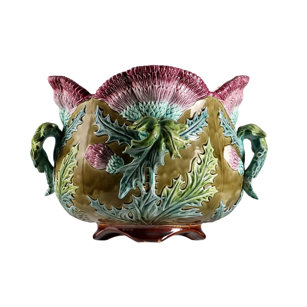 Cachepot in ceramica smaltata con decoro policromo, '900 11