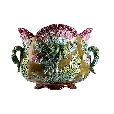 Cachepot in ceramica smaltata con decoro policromo, '900