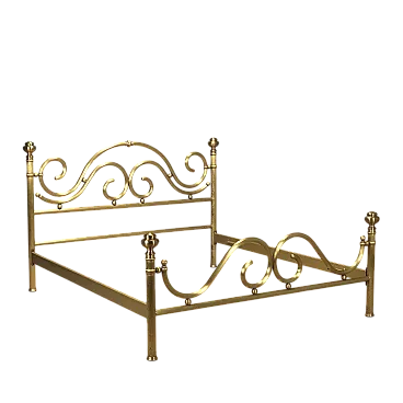 Letto matrimoniale in ottone con particolari arricciati, '900