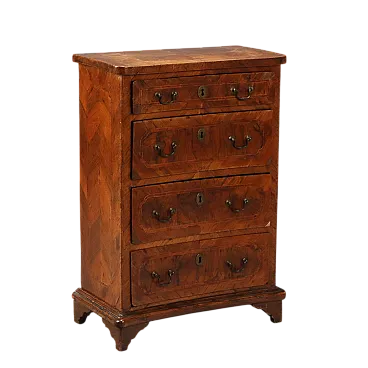 Comodino in noce e radica di noce e bronzo, '700