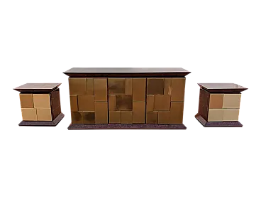 Comò e comodini in radica e ottone, Italia anni '70