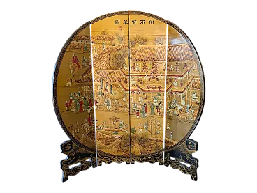 Divisorio circolare in legno laccato nero, Cina, inizi '900