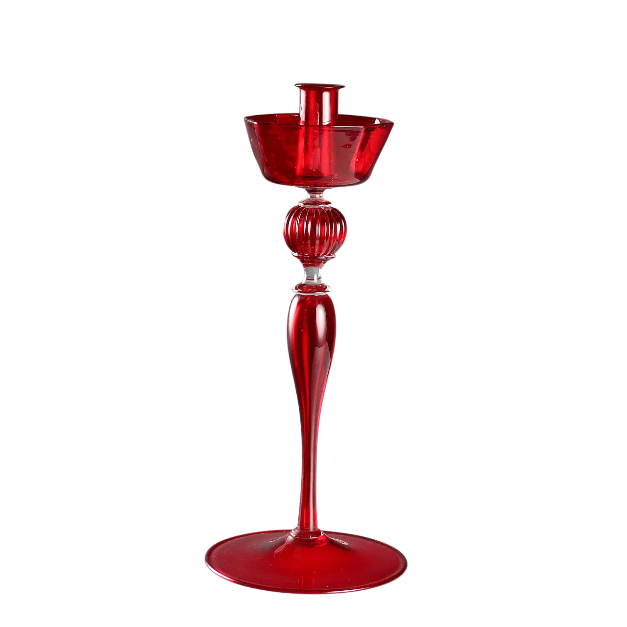 Candeliere in vetro di Murano rosso con raccogligocce, '900 7